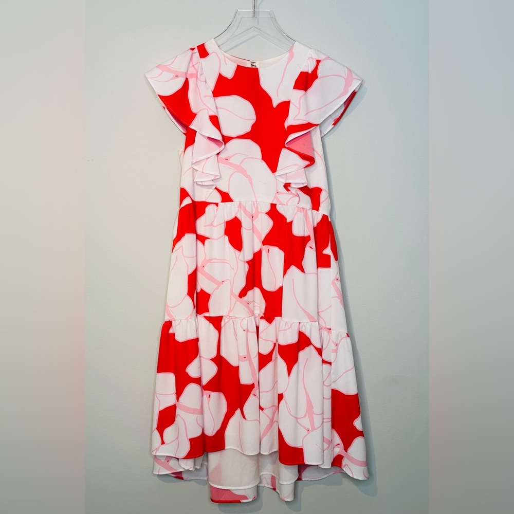 Crosby By Mollie Burch Floral Tiered Red White Pink Ruffle Dress Size XS